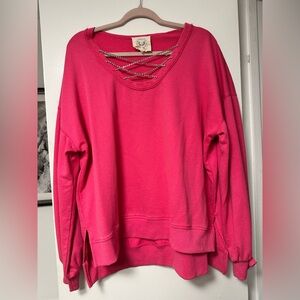 Pink Rhinestone Crisscross Sweatshirt
